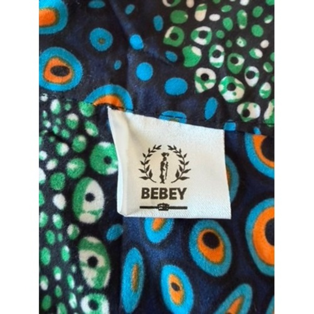 "Bebey" African Wax Print Wrap Skirt Blue Orange Green Geometric Block Print  OS